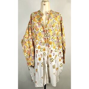 OttodAme Floral Print Shirt Dress‎ Yellow Purple Long Sleeve Button Down S